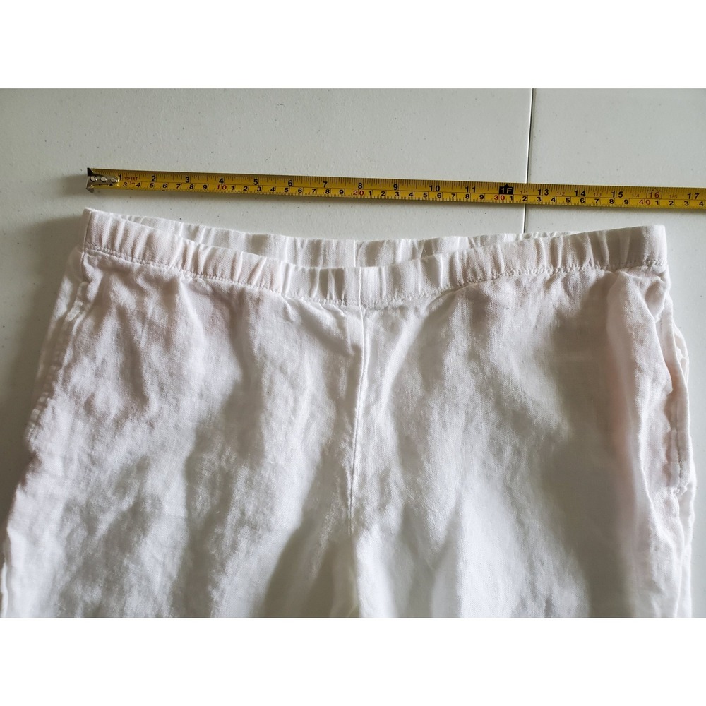 J jill Love Linen White Cropped Pants Elastic‎ Waist Straight Leg Small Petite - Picture 6 of 9